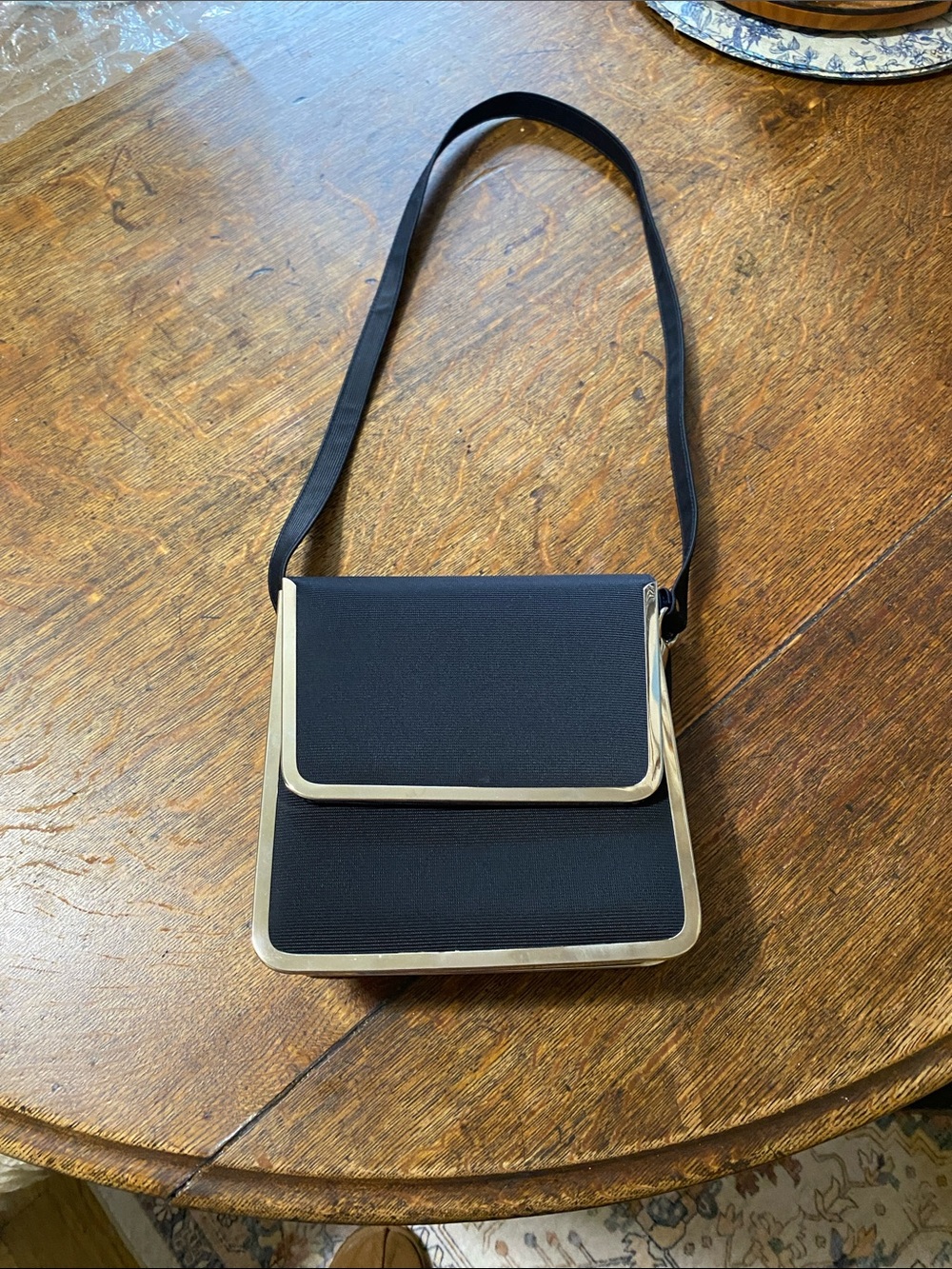 Black Women’s shoulder Bag with Gold Trim